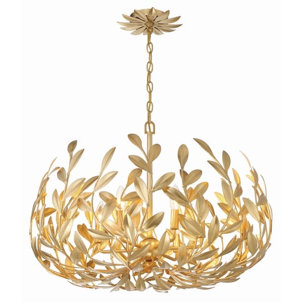 slide 2 of 7, Broche 6 Light Antique Gold Chandelier - 27"W x 19"H x 27"D