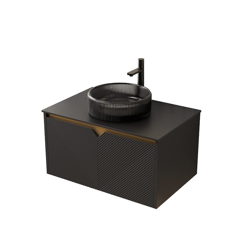 GDFStudio - Ruben Modern Floating Bathroom Vanity with Twill Double Doors, Metal Trim & Black Sintered Stone Countertop