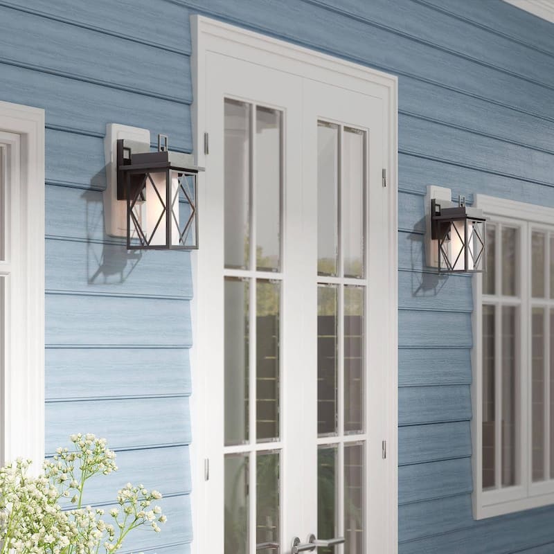 Modern Farmhouse Black 1-Light Outdoor Wall Sconces Patio Glass Porch - 7" W x 7" D x 11" H
