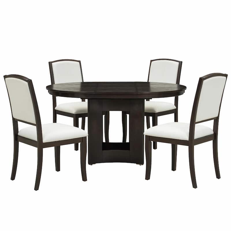 5-Piece Kitchen Table Set with 4 Upholstered Chairs and 16-Inch Removable Leaf