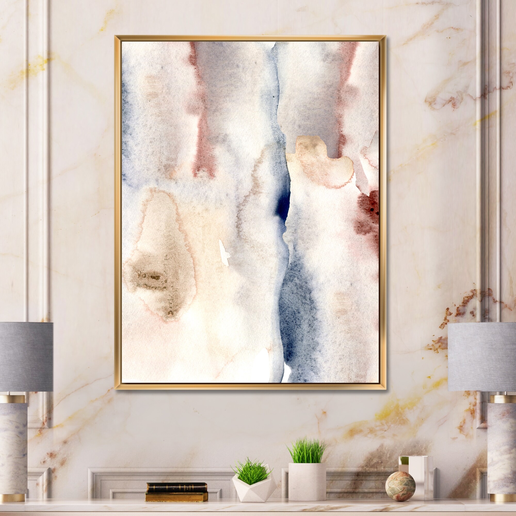 Designart 'Pastel Abstract With Dark Blue Pink & Gray ...