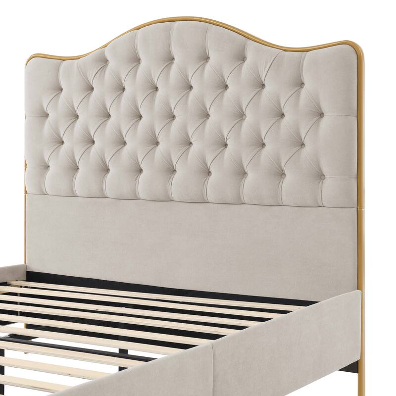 Tufted Upholstered Queen Bed Frame with Curved Headboard