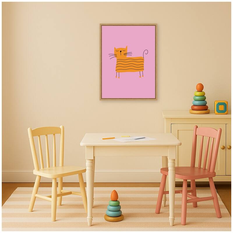 Kate and Laurel Orange Cat by Laura Moss Framed Canvas Wall Art Print