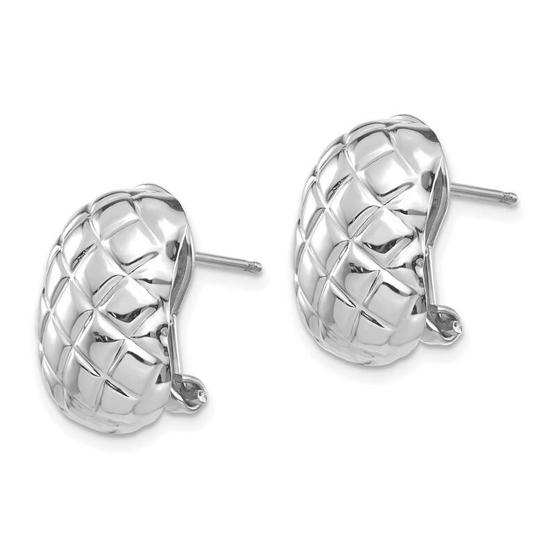 Curata 14k White Gold Patterned Quilted Omega Back Post Earrings - 17x11mm
