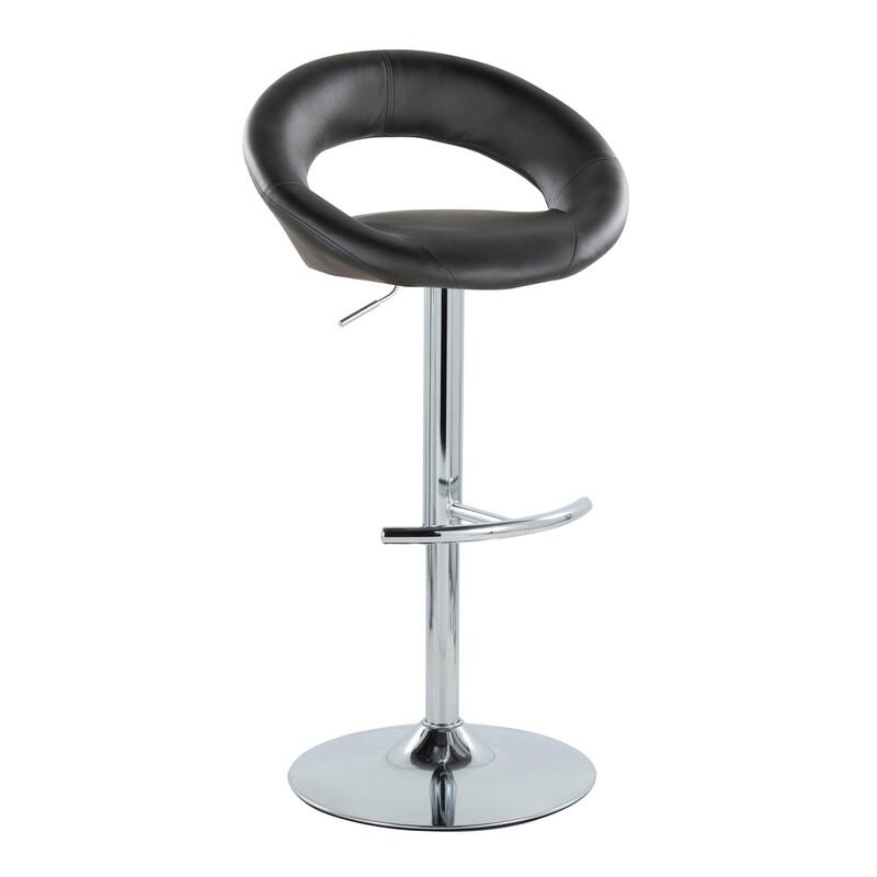 Silver Orchid Poppy Adjustable Bar Stool with Rounded T Footrest (Set of 2) - Black Faux Leather/Chrome Metal
