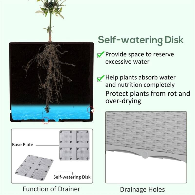 Grey Polypropylene Elevated Planter Boxes with Water Control - 31.5" L x 15.75" W x 17.3" H - tall