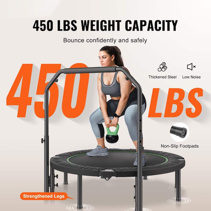 Black-Green Steel Fitness Trampoline, Adjustable Handle, Foldable