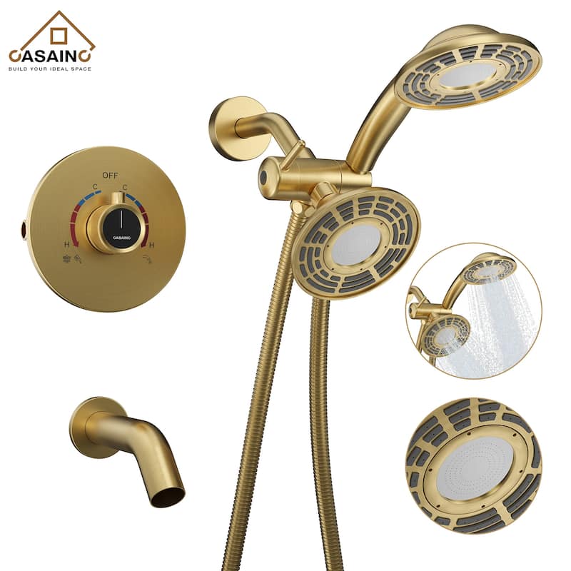 CASAINC Tub Shower Faucet, 2-Spray Patterns Shower Faucet Set with 5-inch Rainfall Shower Head and Tub Spout - 5" x 5"
