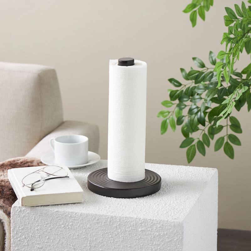 Black Metal Paper Towel Holder with Brown Wood Post - Black