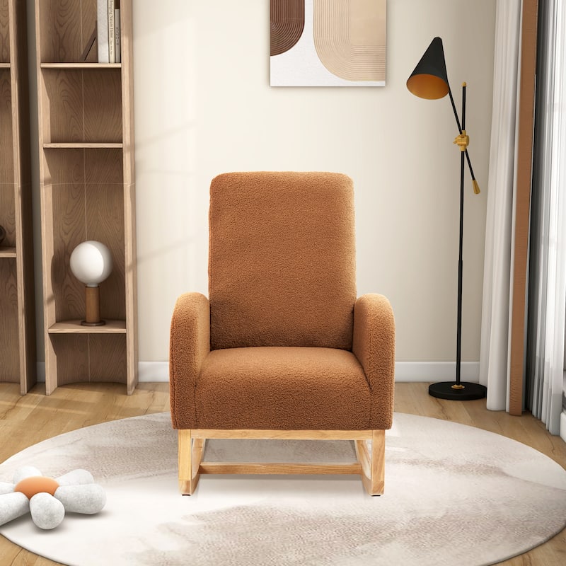 27.2"W Sherpa Rocking Chair with Side Pocket - Caramel 