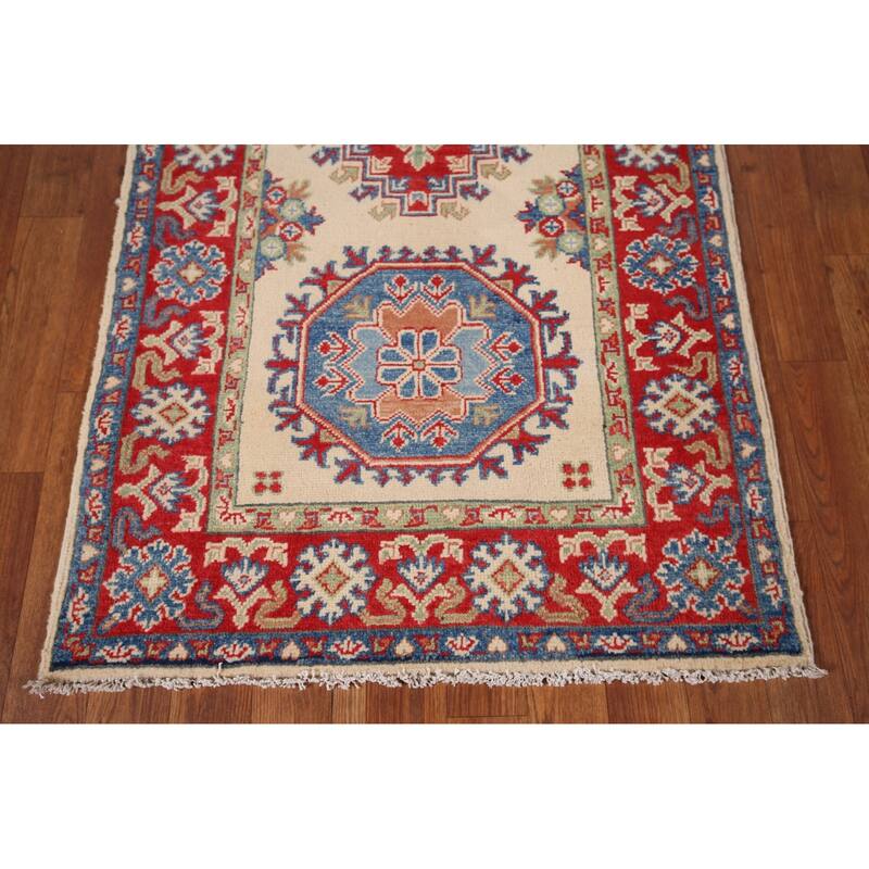 Kazak Oriental Runner Rug Hand-Knotted Traditional Beige Wool Carpet - 2'8" x 25'4"