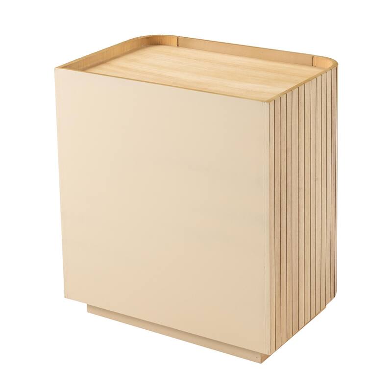 COZAYH Modern Farmhouse 3-Drawer Nightstand with Vertical Wood Slats, Curved Edge, Metal Handles, Tray Top. Fully Assembled