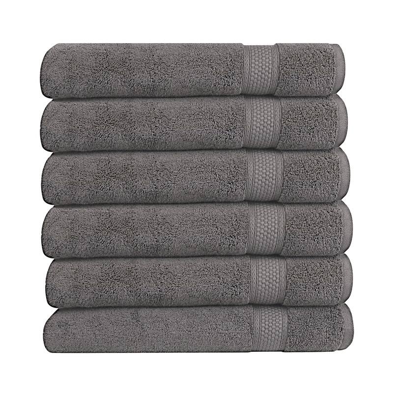 A1HC Hand Towel 6 Piece Set, 500 GSM Duet Technology 100% Ring Spun Cotton, Ultra Soft, Quick Dry, (16"x28") - Charcoal