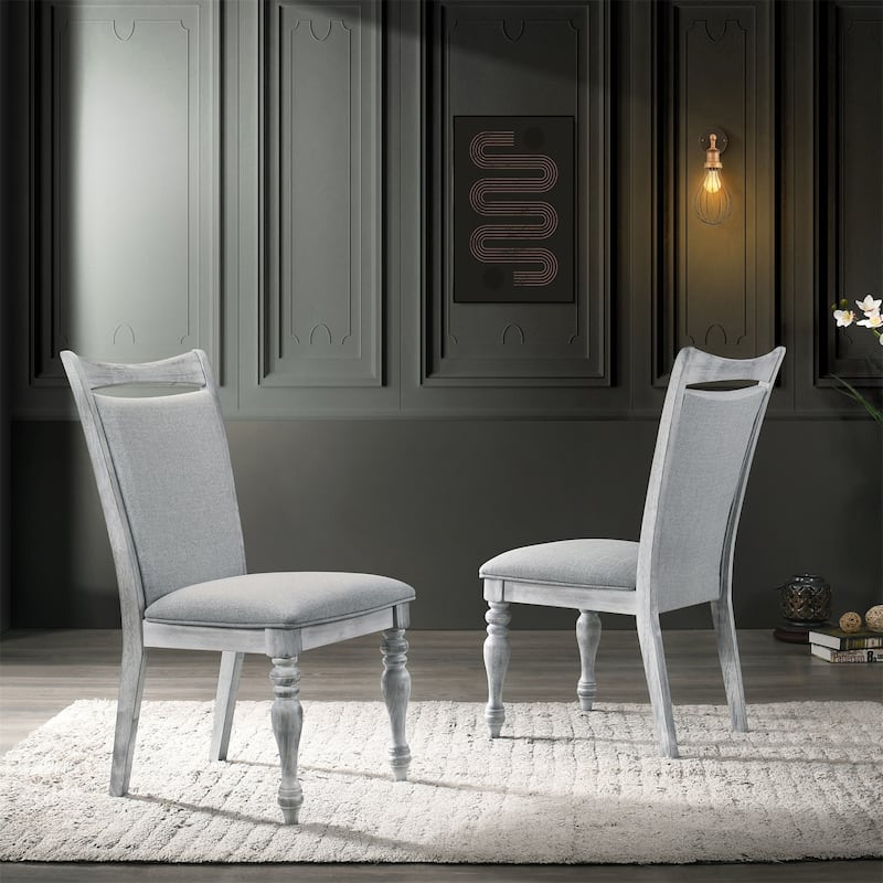 Set of 2 Upholstered Turned Dining Chairs - Rustic White