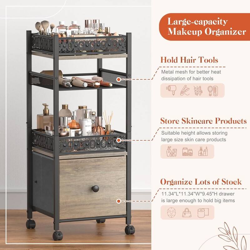 Makeup Organizer, Floor Skincare Organizers, Make Up Organizers - ‎12"D x 15"W x 31.5"H