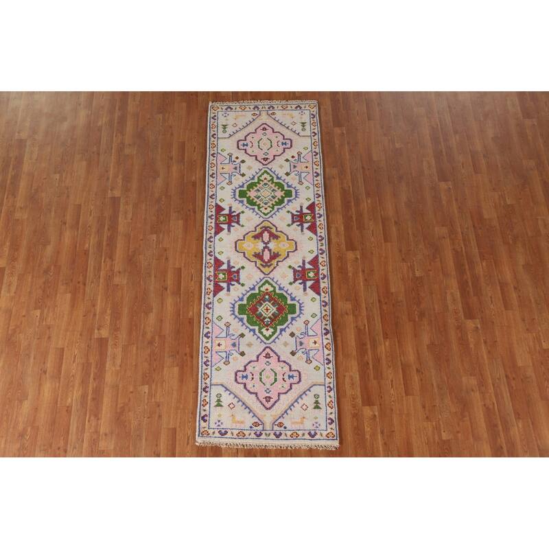 Tribal Geometric Kazak Indian Runner Rug Hand-knotted Wool Carpet - 2'7"x 7'11"