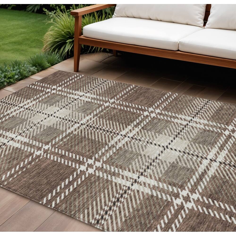 HomeRoots Plaid Transitional Rectangle Outdoor Rug