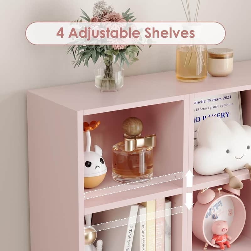 Grondin 8-Tier Media Tower, Wooden Media Storage Rack with Adjustable Shelves, Tall Narrow Bookcase Display Bookshelf