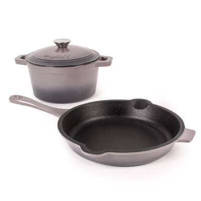 Neo 3pc Cast Iron Cookware Set 3qt Cov Dutch Oven & 10" Fry Pan Oyster