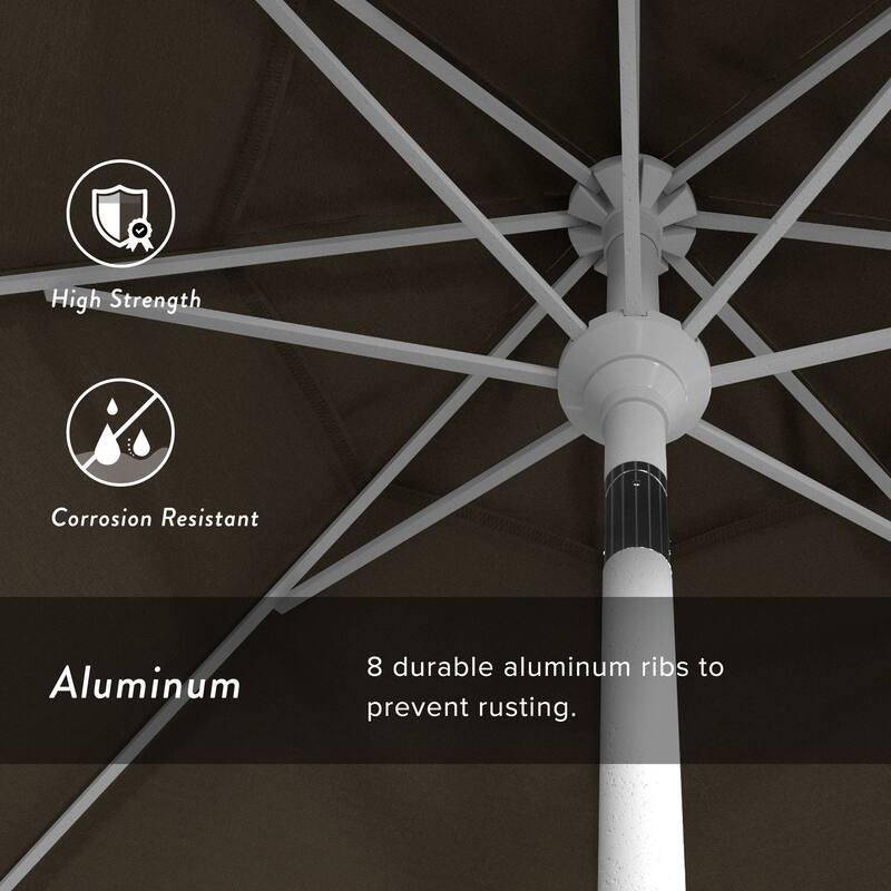 California Umbrella 7.5' Round Crank Lift Push Button Tilt White Aluminum Patio Umbrella Sunbrella