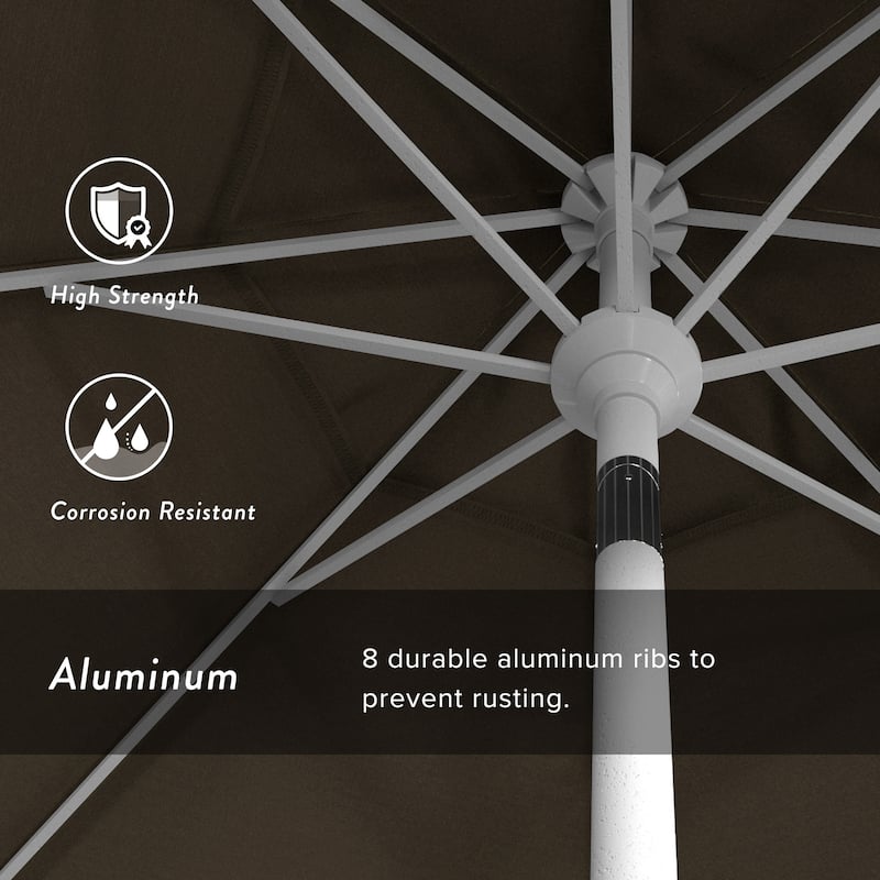 California Umbrella 9' Rd Golden State Series Patio Umbrella White Aluminum Frame Crank Lift Collar Tilt Sunbrella