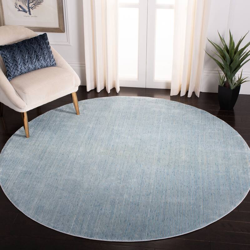 SAFAVIEH Dream Uma-Devi Modern Abstract Viscose Rug - 6'7" Round - Turquoise/Grey