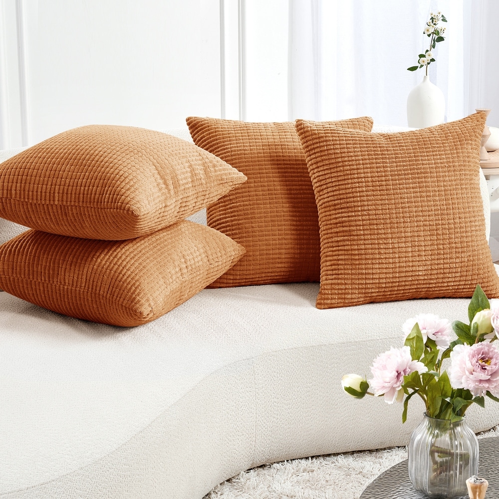 Set Of 4 Orange And Ivory Striped Pillow Covers Set Of 4 Orange And Ivory Striped Pillow Covers