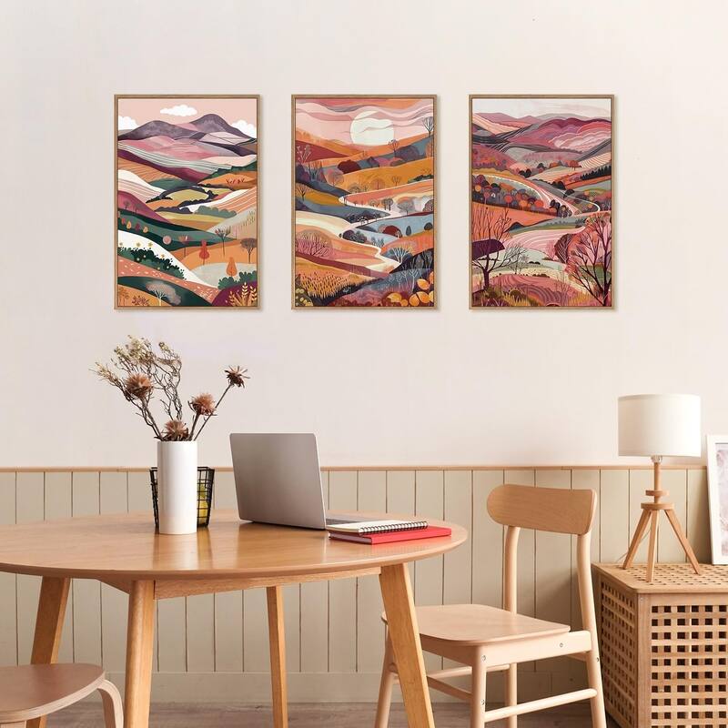 Nature Landscape Painting with Pink Mountains & Forest
