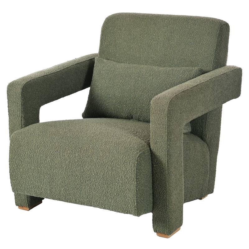 Green Modern 30.3" Accent chair with Square Wooden Block Legs and Ergonomic Lumbar Support