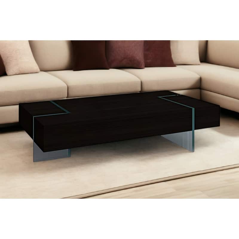 HomeRoots 53" Black And Clear Wood And Glass Sled Coffee Table - 53' X '12' X '28 - Black