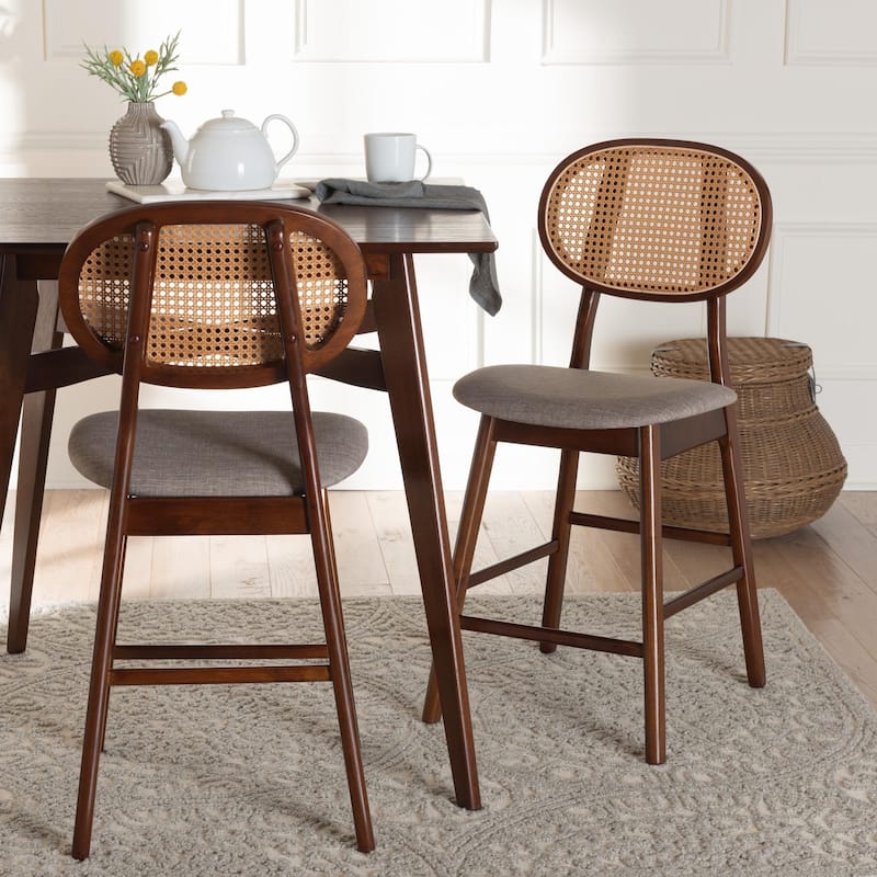 Darrion Mid-Century Modern Fabric and Wood 2-Piece Counter Stool Set