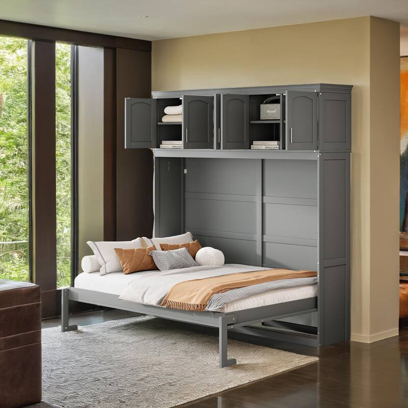 Full Size Murphy Bed Wall Bed with Top Cabinets