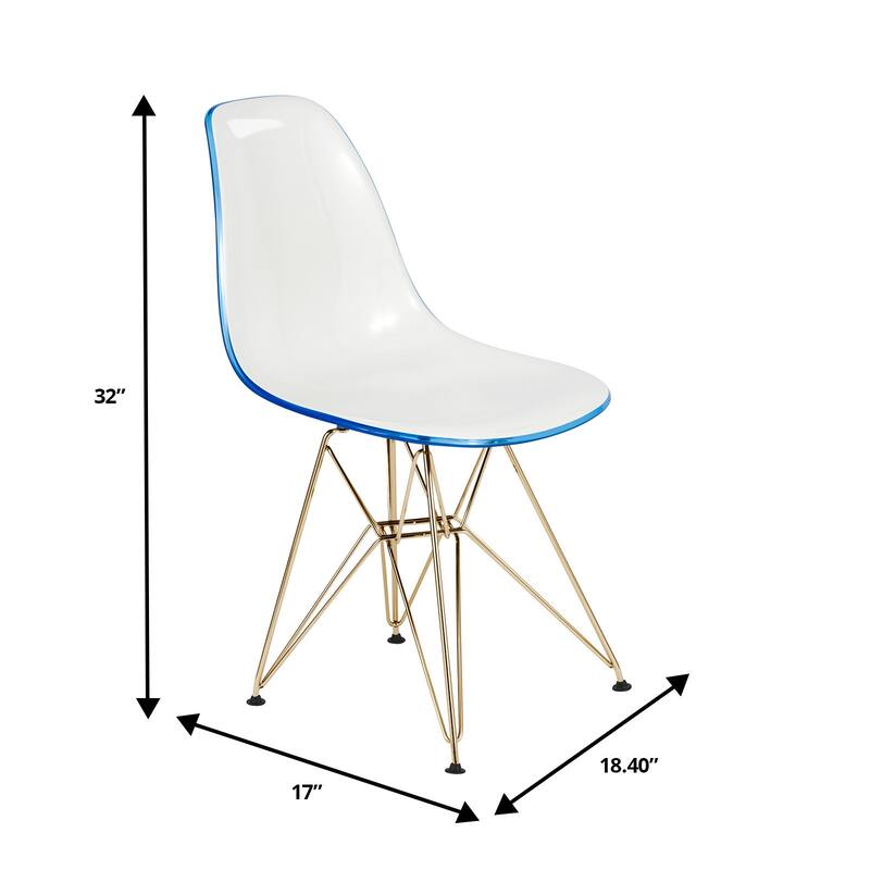 Cresco Modern Ergonomic Acrylic Dining Side Chair with Eiffel Design Base and Hand-Brushed Gold Metal Legs Set of 2