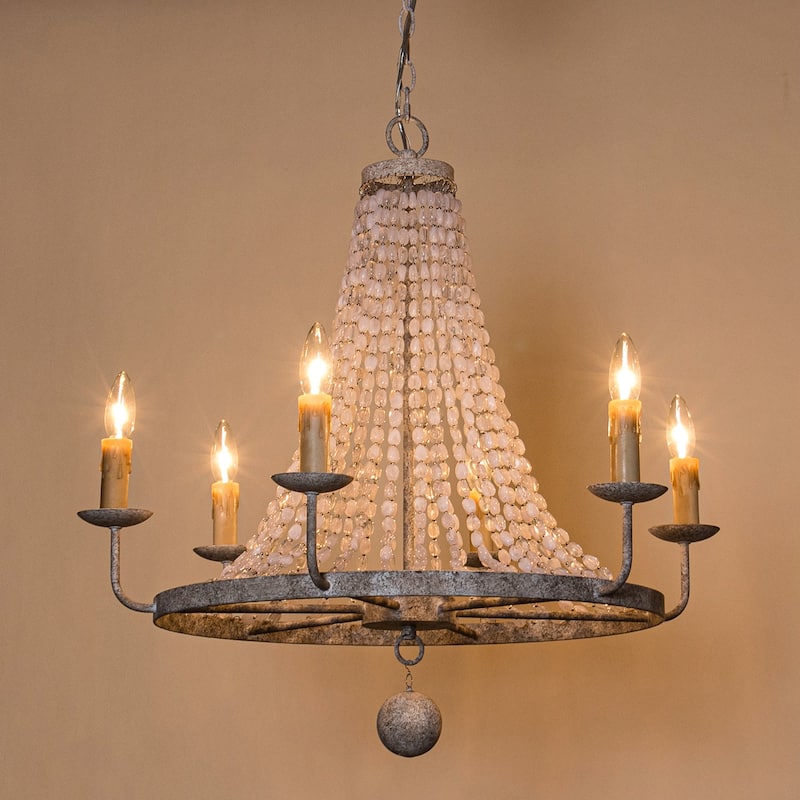 6-Light White Farmhouse Dry rated Chandelier - 28 inches Lx 28 inches W x 26.4 inches H