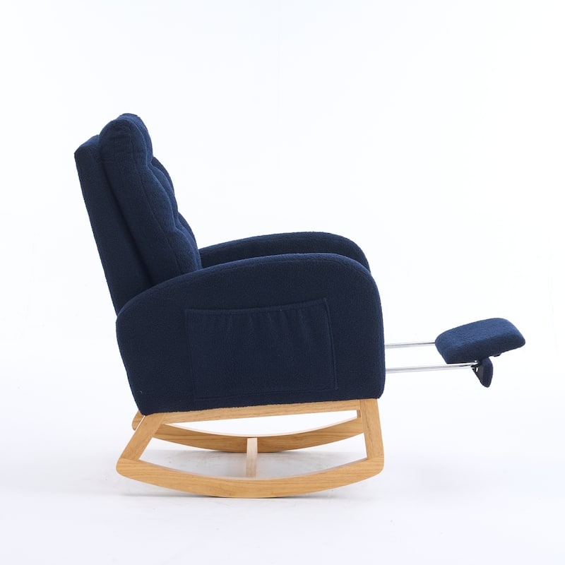 Plush Accent Rocking Chair with Footrest, Cream White High-Back Rocker, Rubber Wood Lounge Chair for Nursery & Living Room