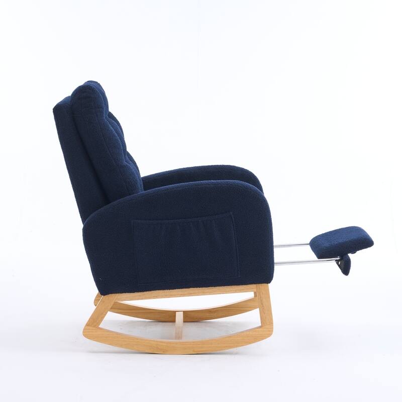 Plush Rocking Chair with Adjustable Footrest and Storage Pocket