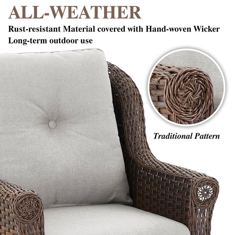 Pocassy Wicker Patio Conversation Set for Backyard