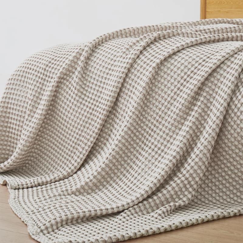 Organic Cotton Waffle Weave Bed Blanket, Breathable Textured Blanket for All Season