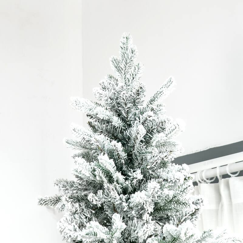 HOMCOM 7 ft. Artificial White Flocked Christmas Tree with Stand