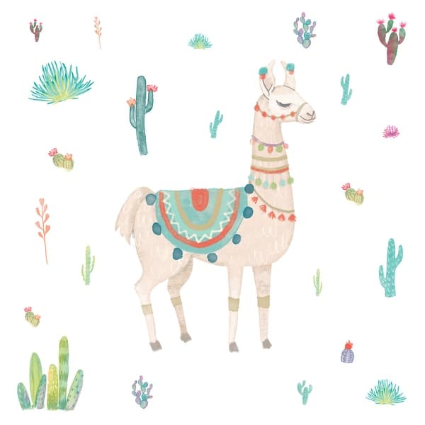 slide 2 of 4, RoomMates Tan & Green & Blue Watercolor Llama Giant Wall Decals