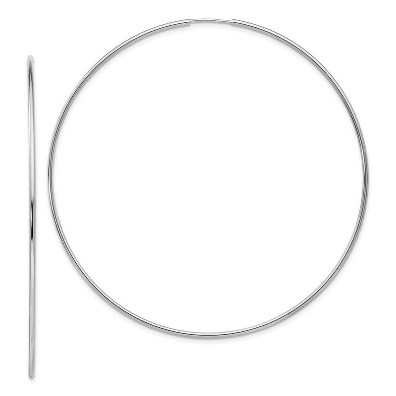 Curata 14k White Gold Polished 1.2x68mm Endless Tube Hoop Earrings