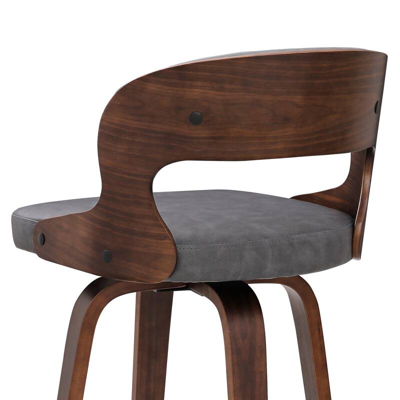 26.in Modern Set of 4 Leather Bar Stool Swivel Upholstered Hollow Back Counter Height Barstool with Wood Frame
