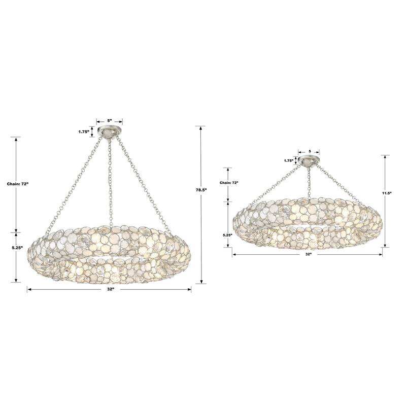 Palla 8 Light Antique Silver Chandelier - 32"W x 5.25"H x 32"D