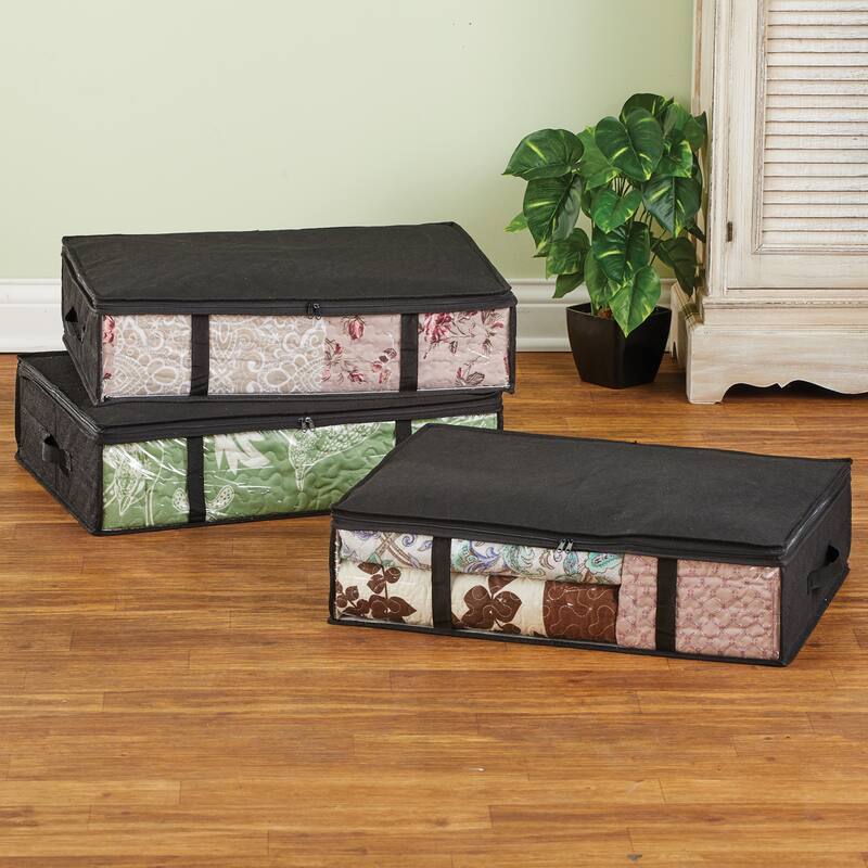 Zippered Storage Bag Organizers - Set of 3 - NO SIZE - Black - NO SIZE