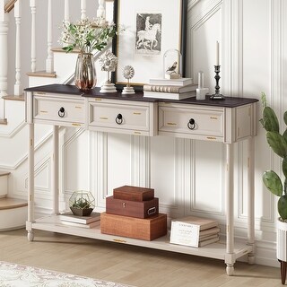Pine Wood Console Table Sofa Table with 3 Storage Drawers and Shelf ...