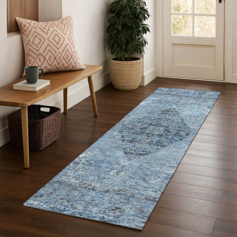 Premium Washable Super Soft Vintage Traditional Mayfield Rug - Denim - 2'3" x 7'6"