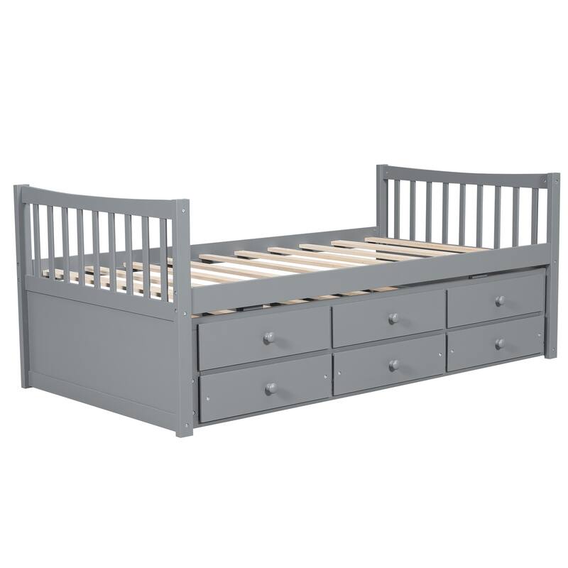 Daybed with Trundle and Drawers Twin Size Modern Wooden Sofa Bed Frame