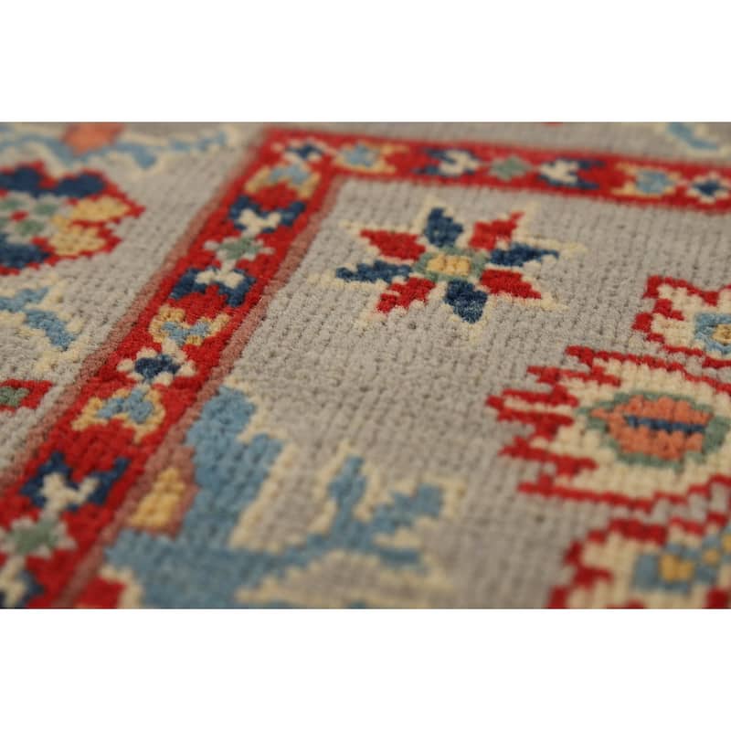 Geometric Kazak Oriental Foyer Rug Hand-Knotted Wool Carpet - 2'0" x 3'0"