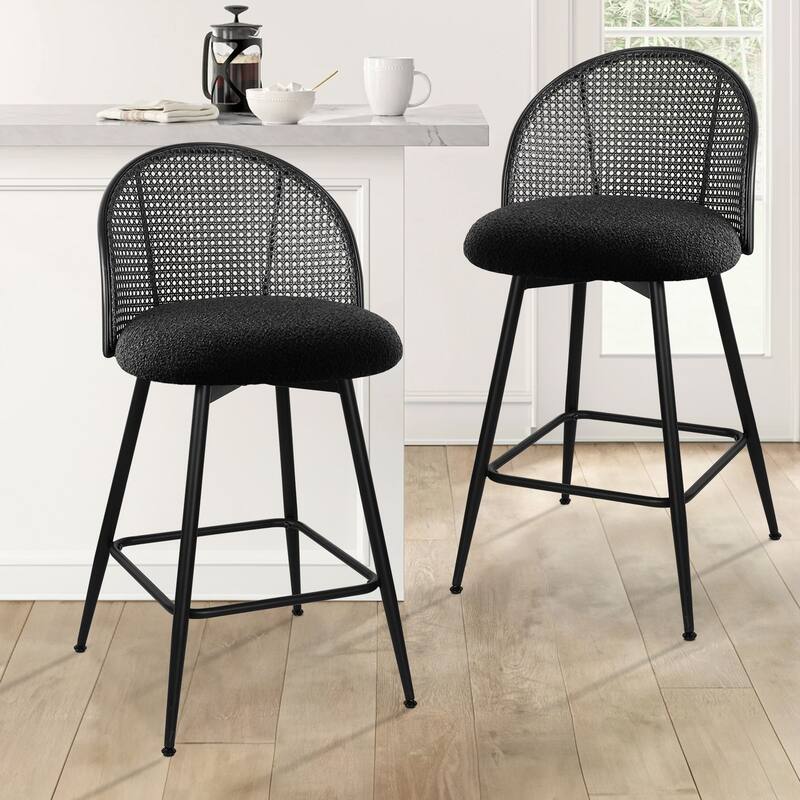 26"/29" Swivel Barstools Counter Height Bar Stool w/ Metal Legs - Set of 2 - Fabric-Black - Counter Height