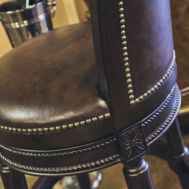 New Ridge Home Chapman 31in. Bar-Height Swivel Barstool with High-Back, Distressed Walnut Finish